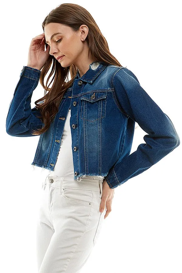 Cotton Distressed Denim Jacket