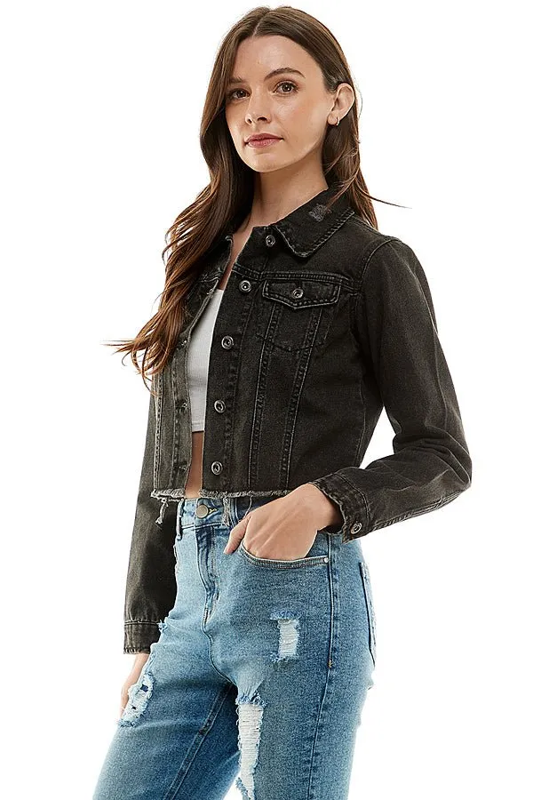 Cotton Distressed Denim Jacket