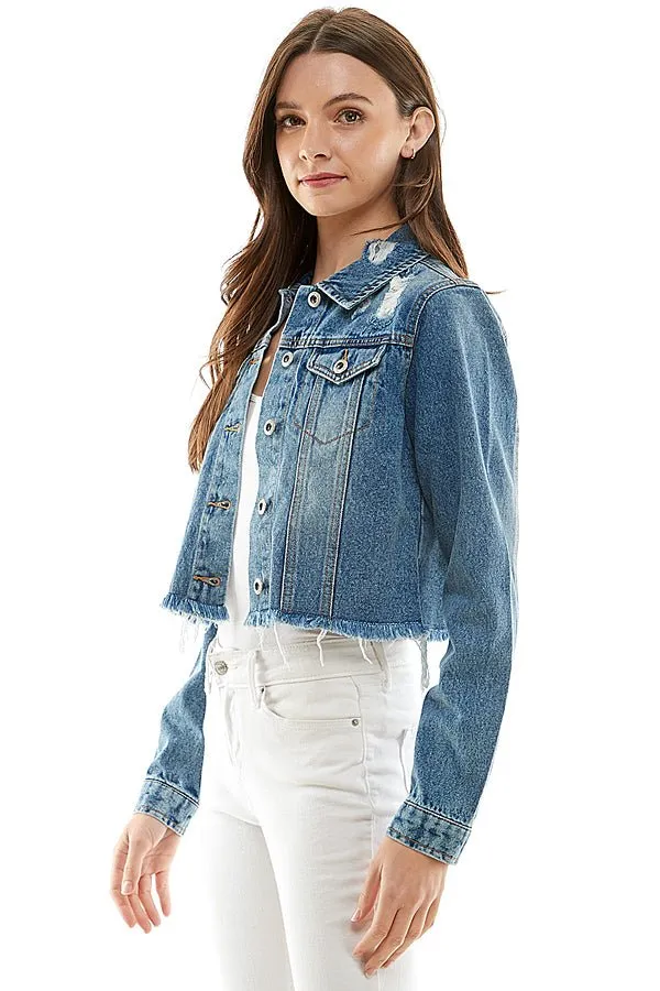 Cotton Distressed Denim Jacket