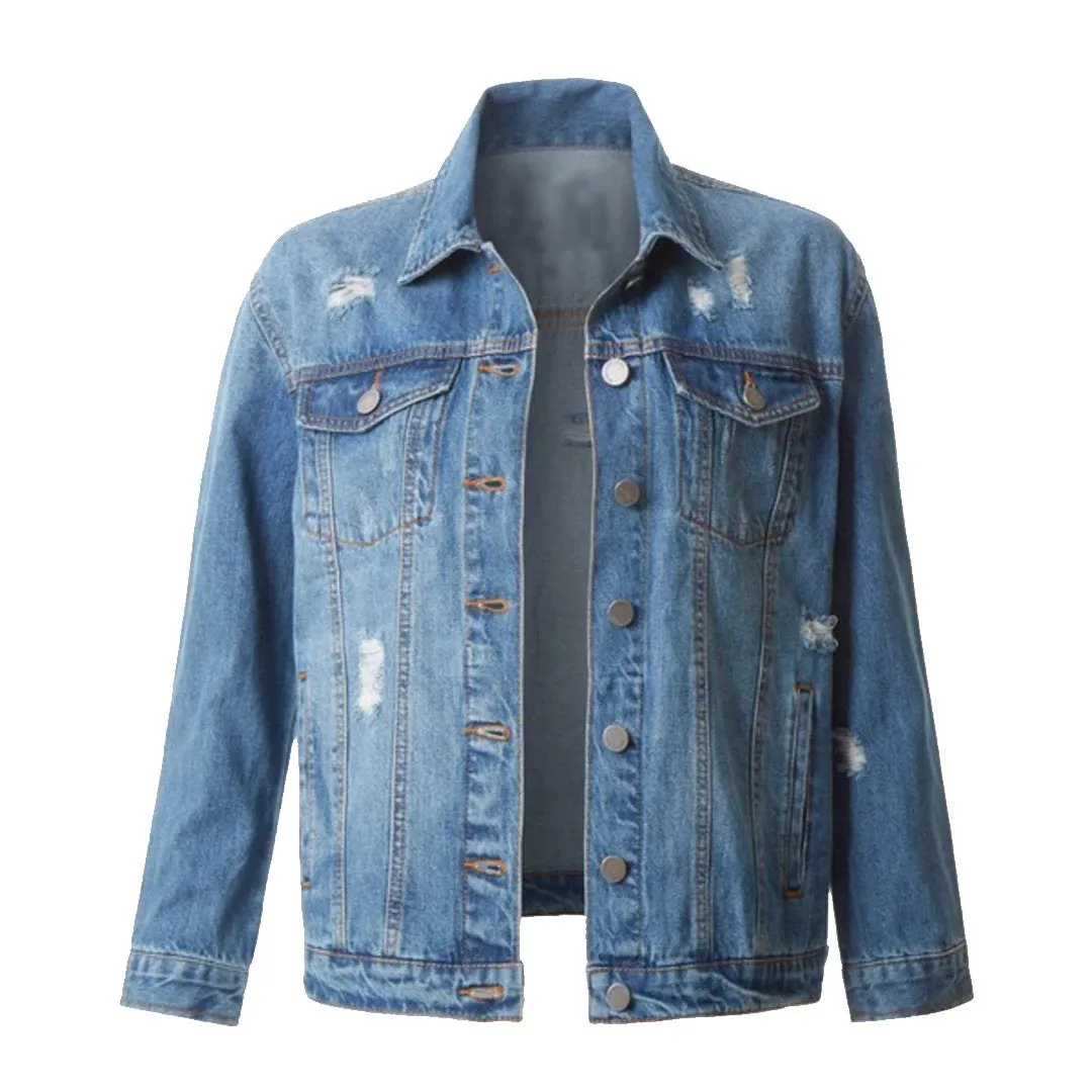 Custom Text Embroidered Distressed Denim Jacket