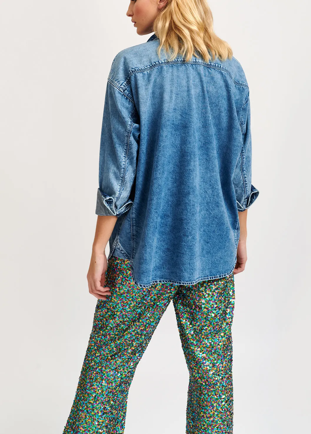 Denim blue oversized cotton shirt