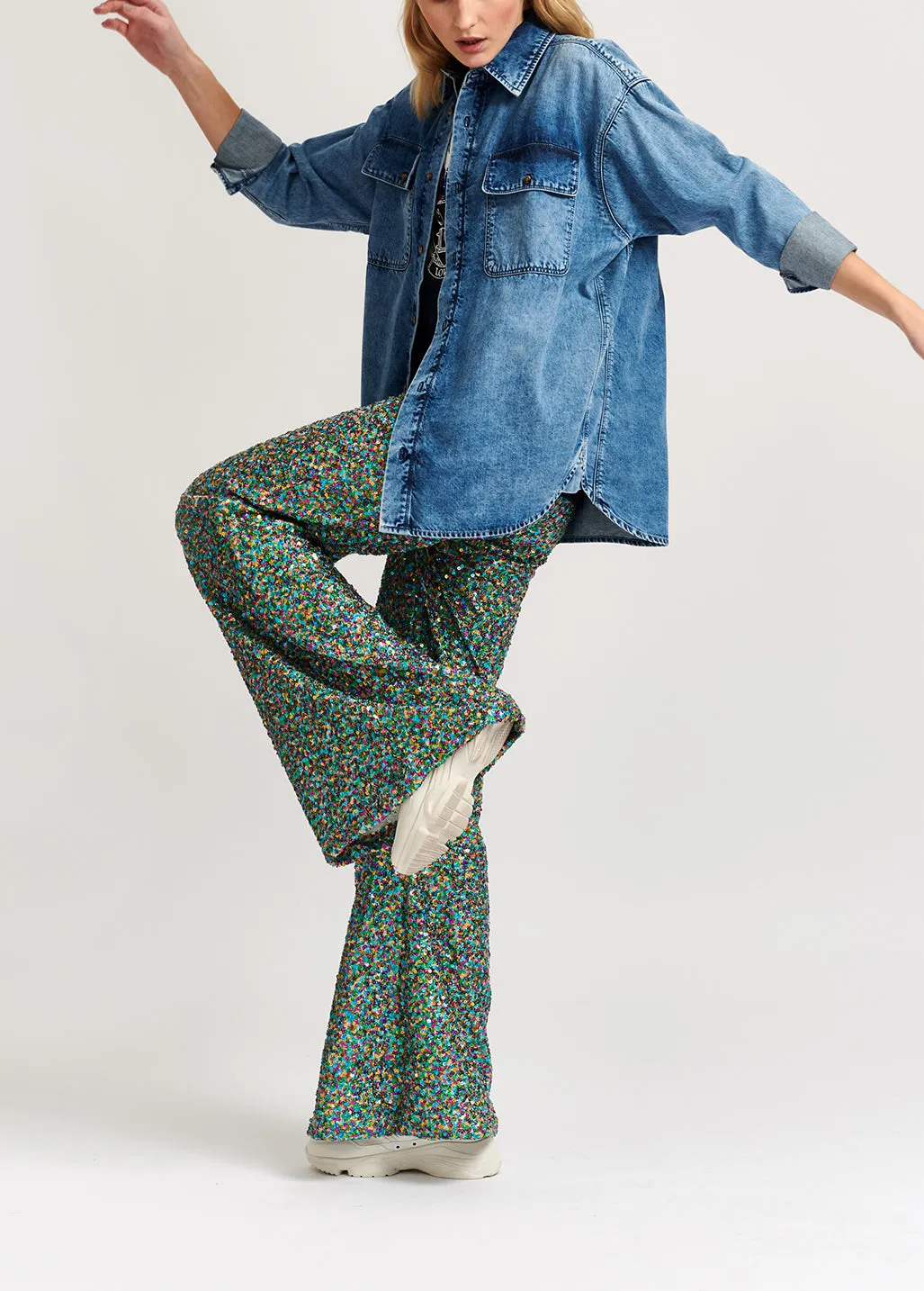 Denim blue oversized cotton shirt