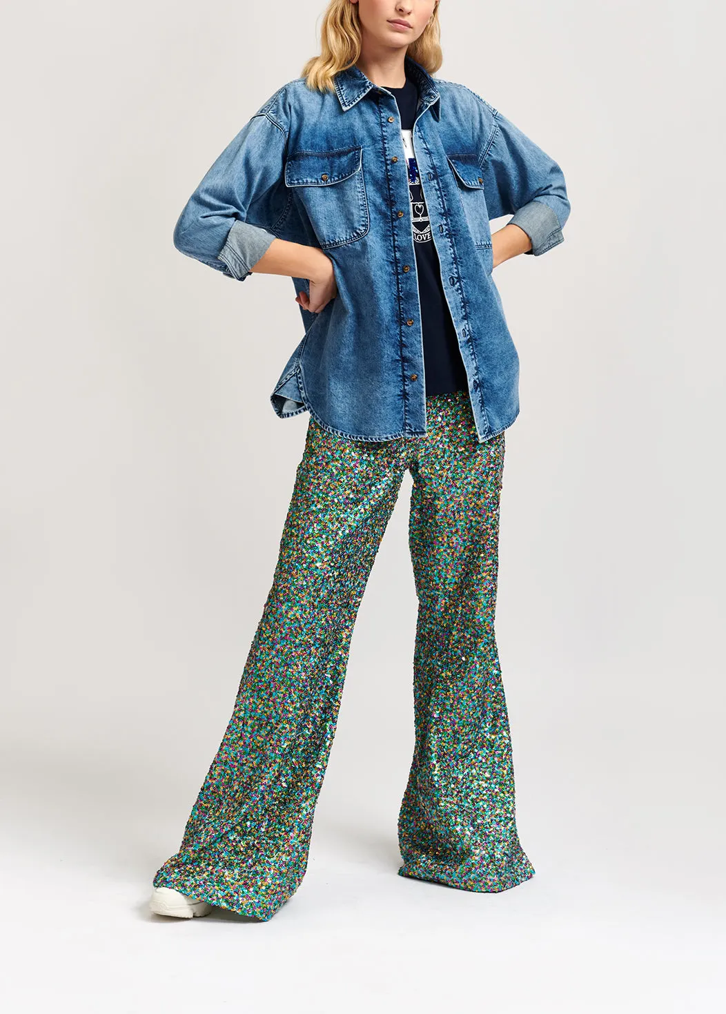 Denim blue oversized cotton shirt