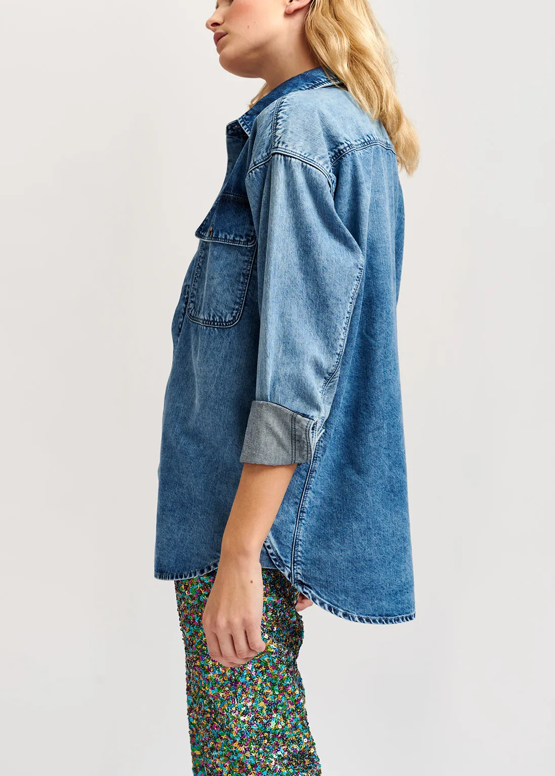 Denim blue oversized cotton shirt
