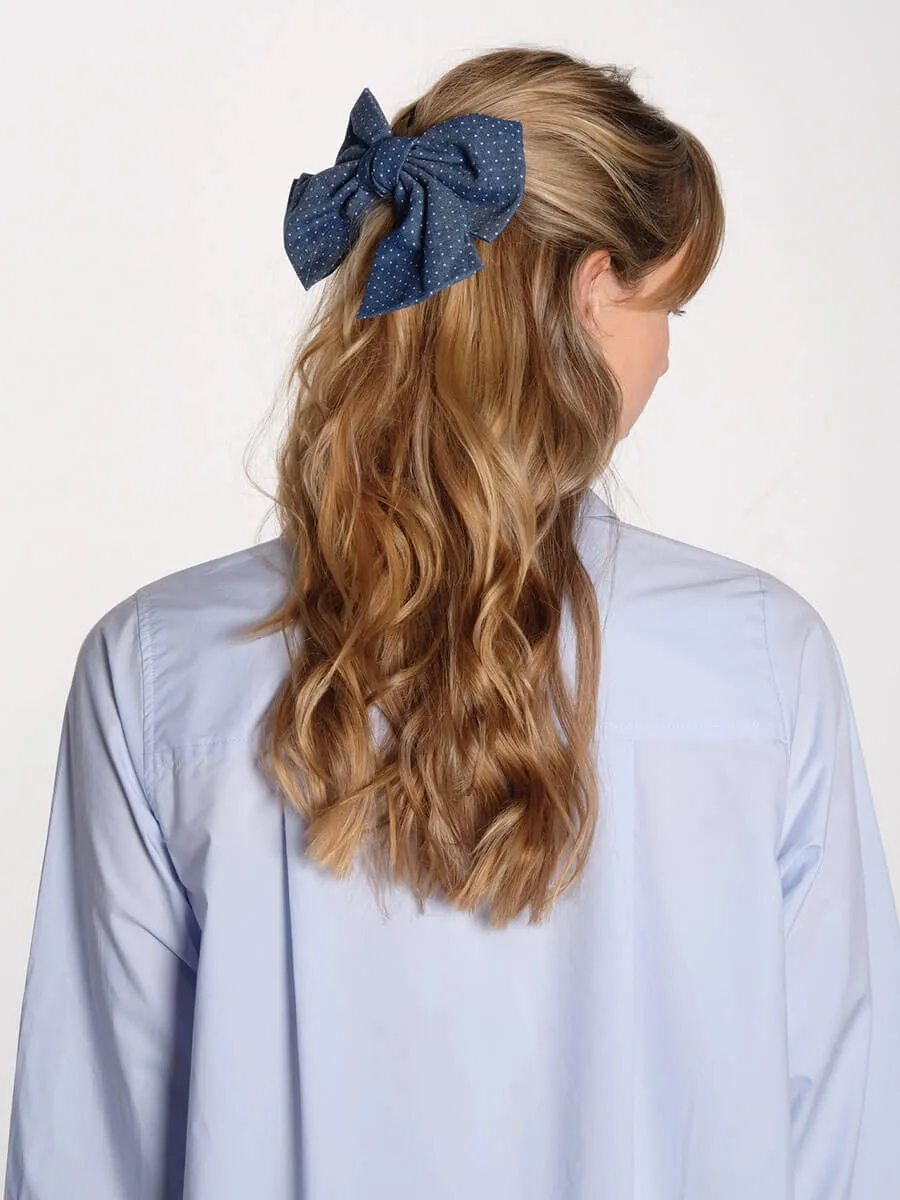 Denim Bow Hairclip - Dots