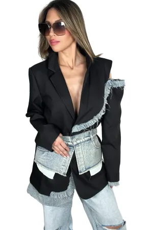 Denim Contrast Oversized Blazer