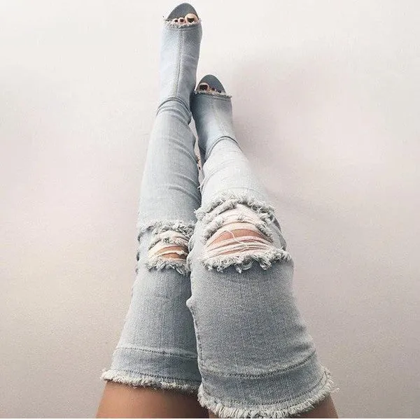 Denim daze thigh high boots