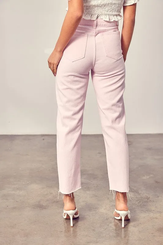 Distressed Color Denim Jeans (Green or Pink)