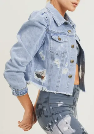 Distressed Cropped Denim Jacket