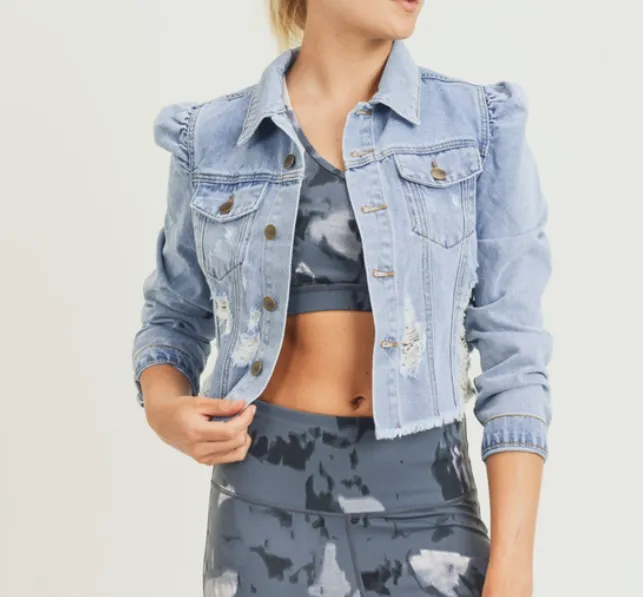 Distressed Cropped Denim Jacket