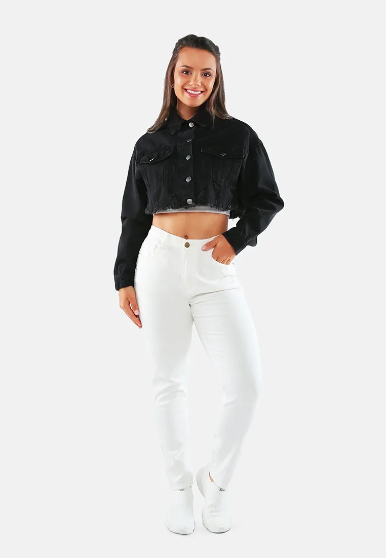 Distressed Cropped Denim Jacket