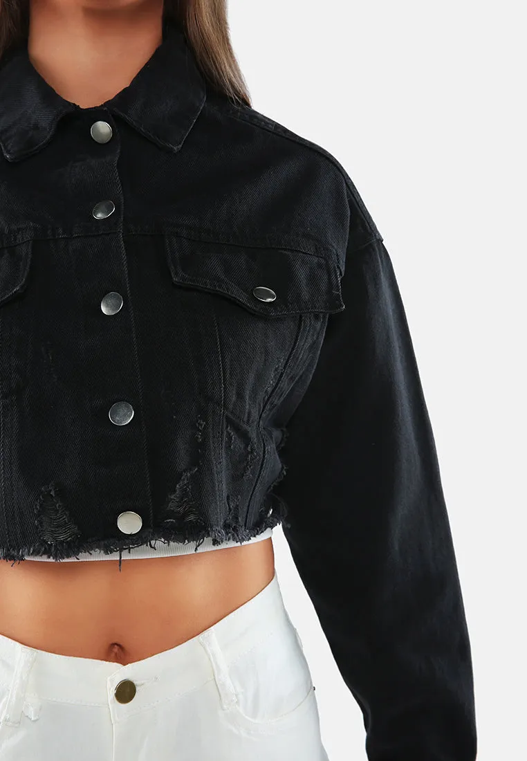 Distressed Cropped Denim Jacket