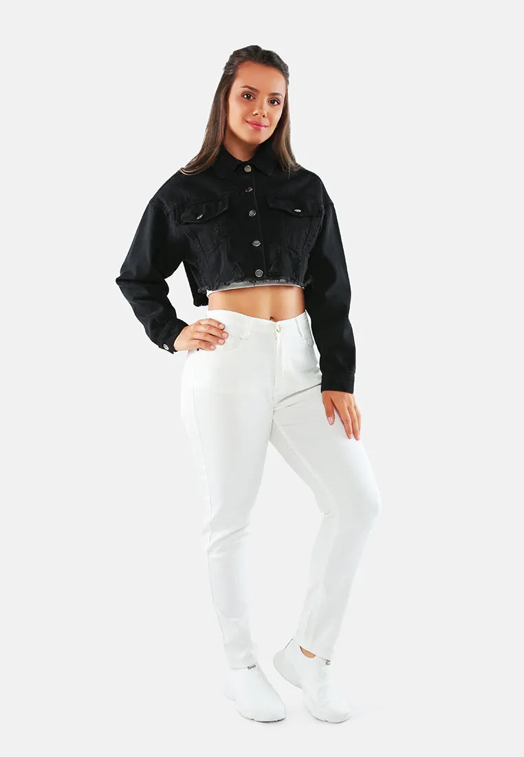 Distressed Cropped Denim Jacket