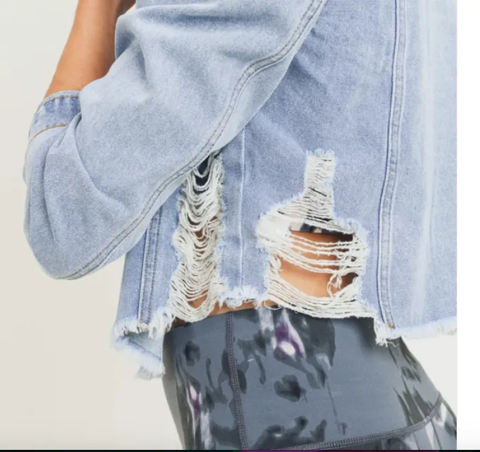 Distressed Cropped Denim Jacket