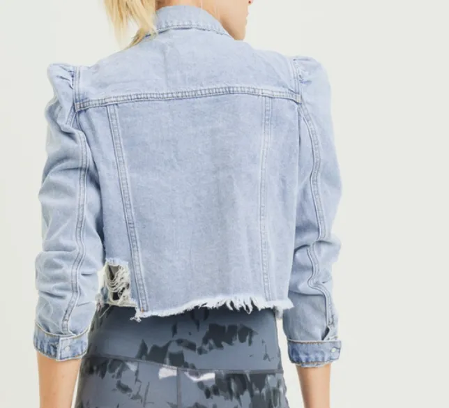 Distressed Cropped Denim Jacket