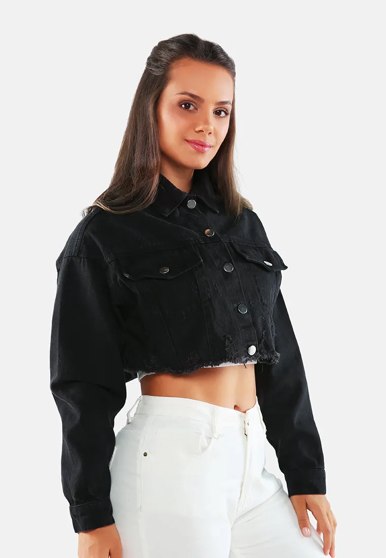 Distressed Cropped Denim Jacket