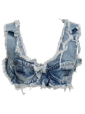 Distressed Denim Bra