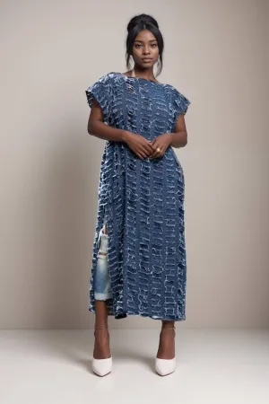 Distressed Denim Maxi Dress