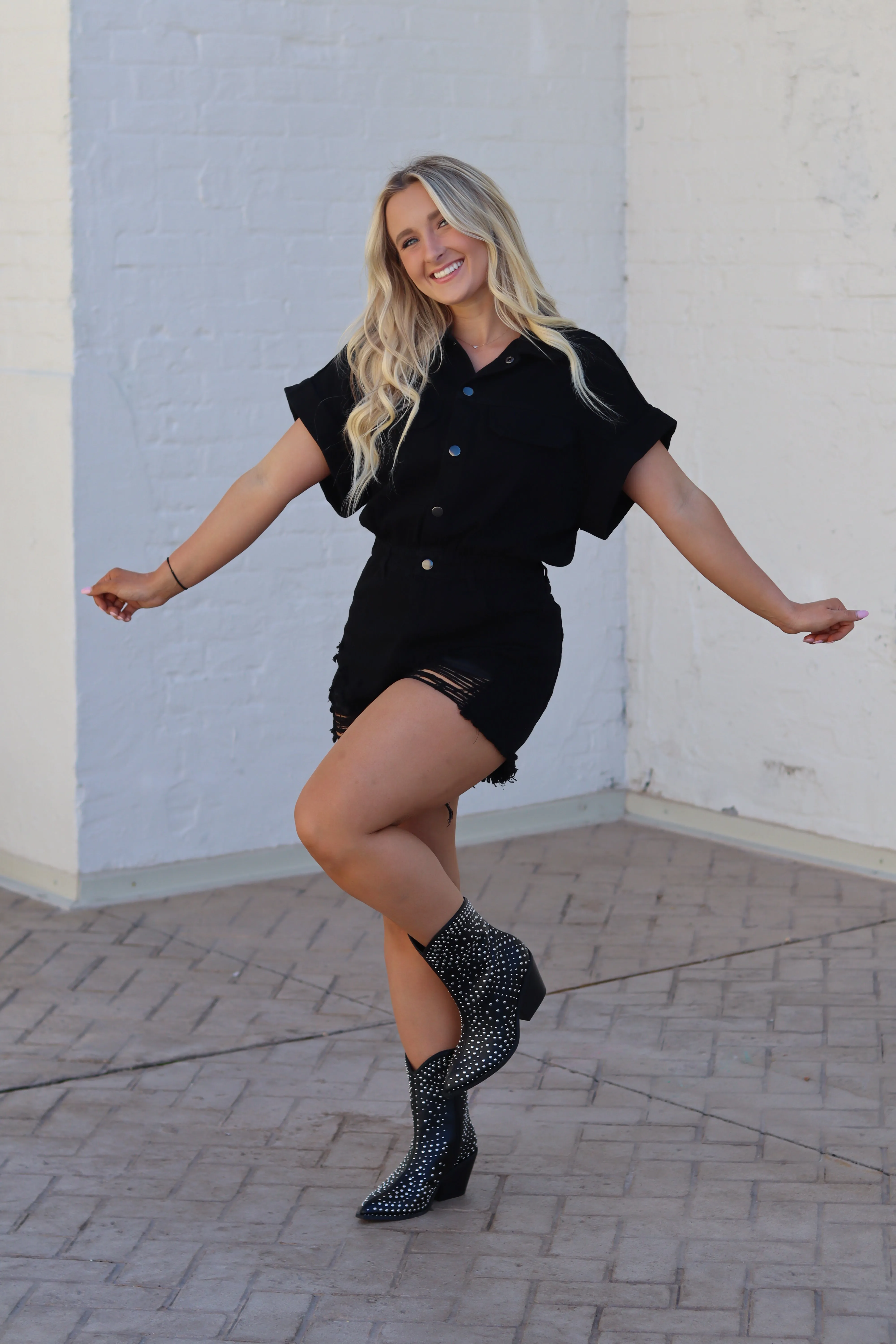 Distressed Denim Romper