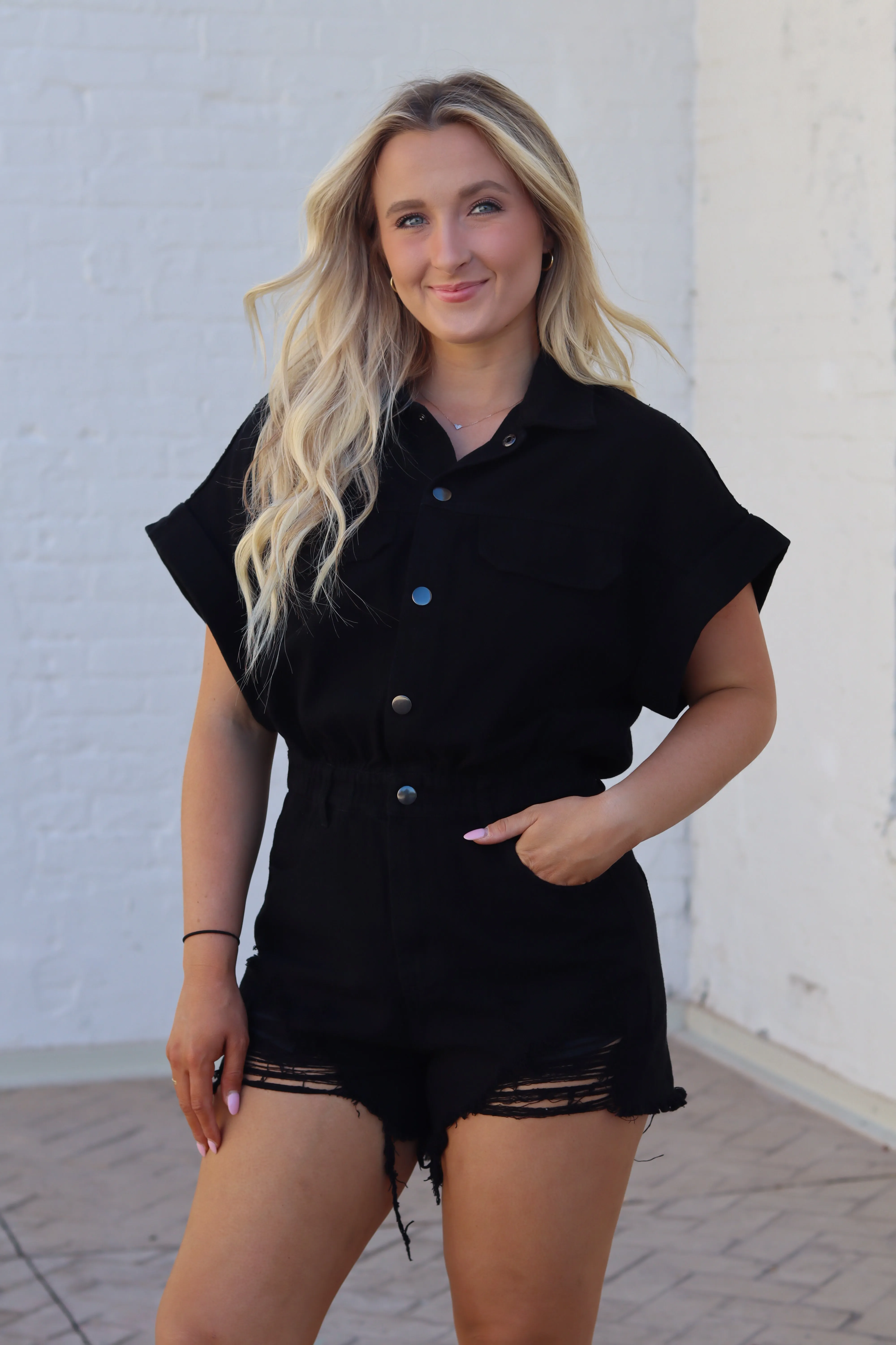 Distressed Denim Romper