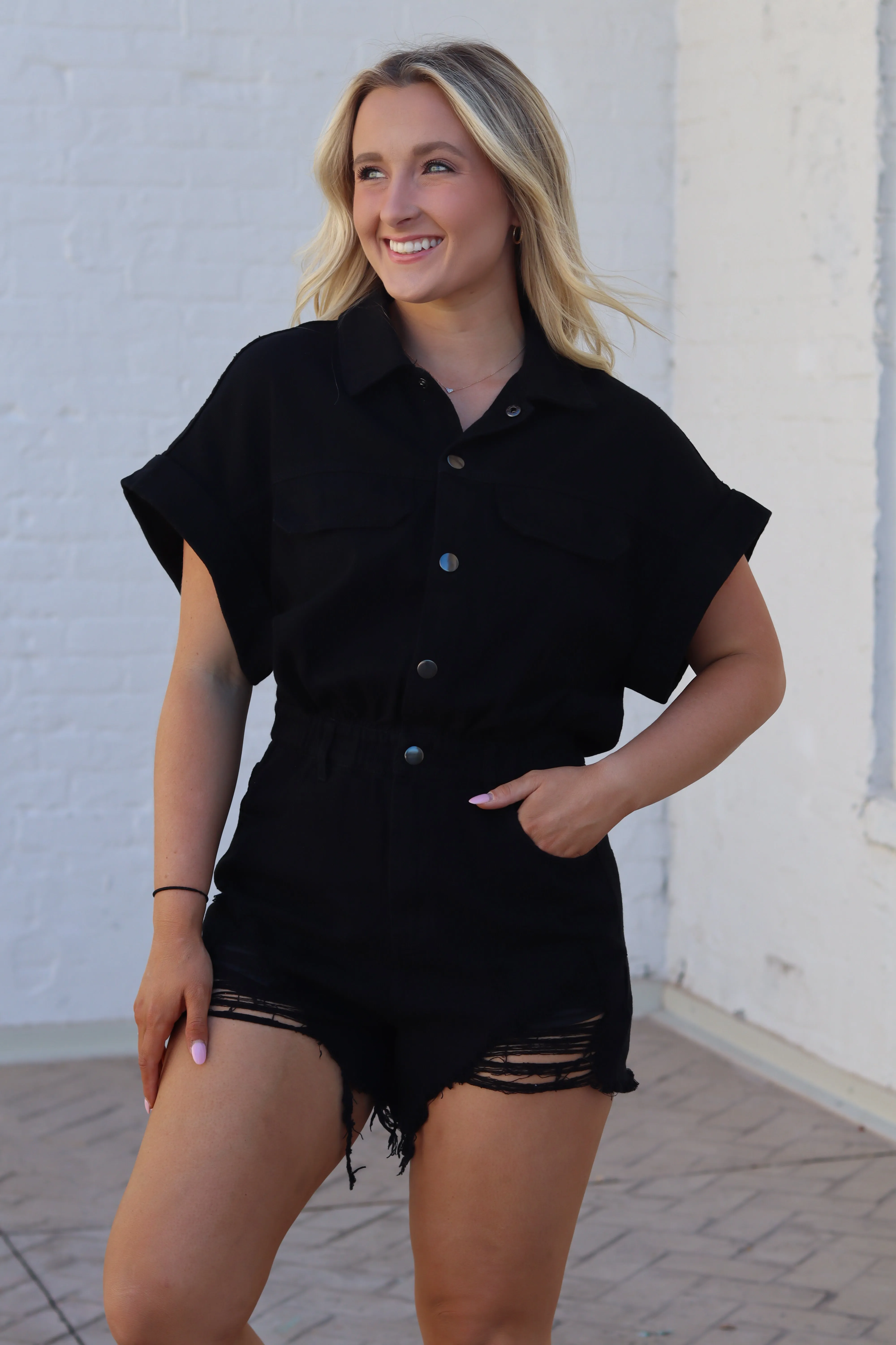 Distressed Denim Romper