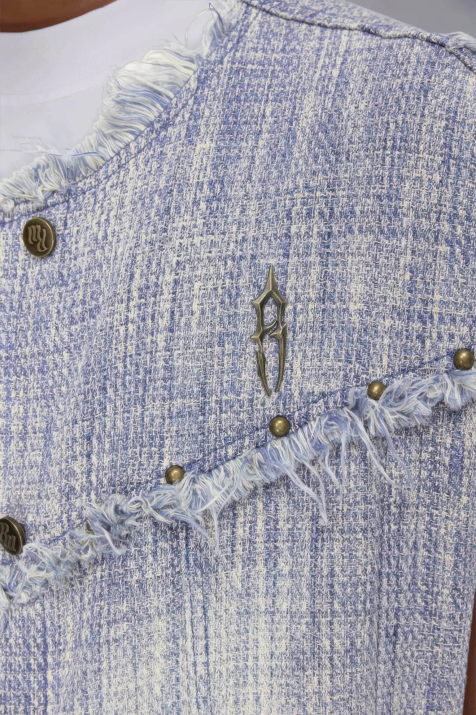 Distressed Denim Vest - Washed Rivet & Frayed Hem Design
