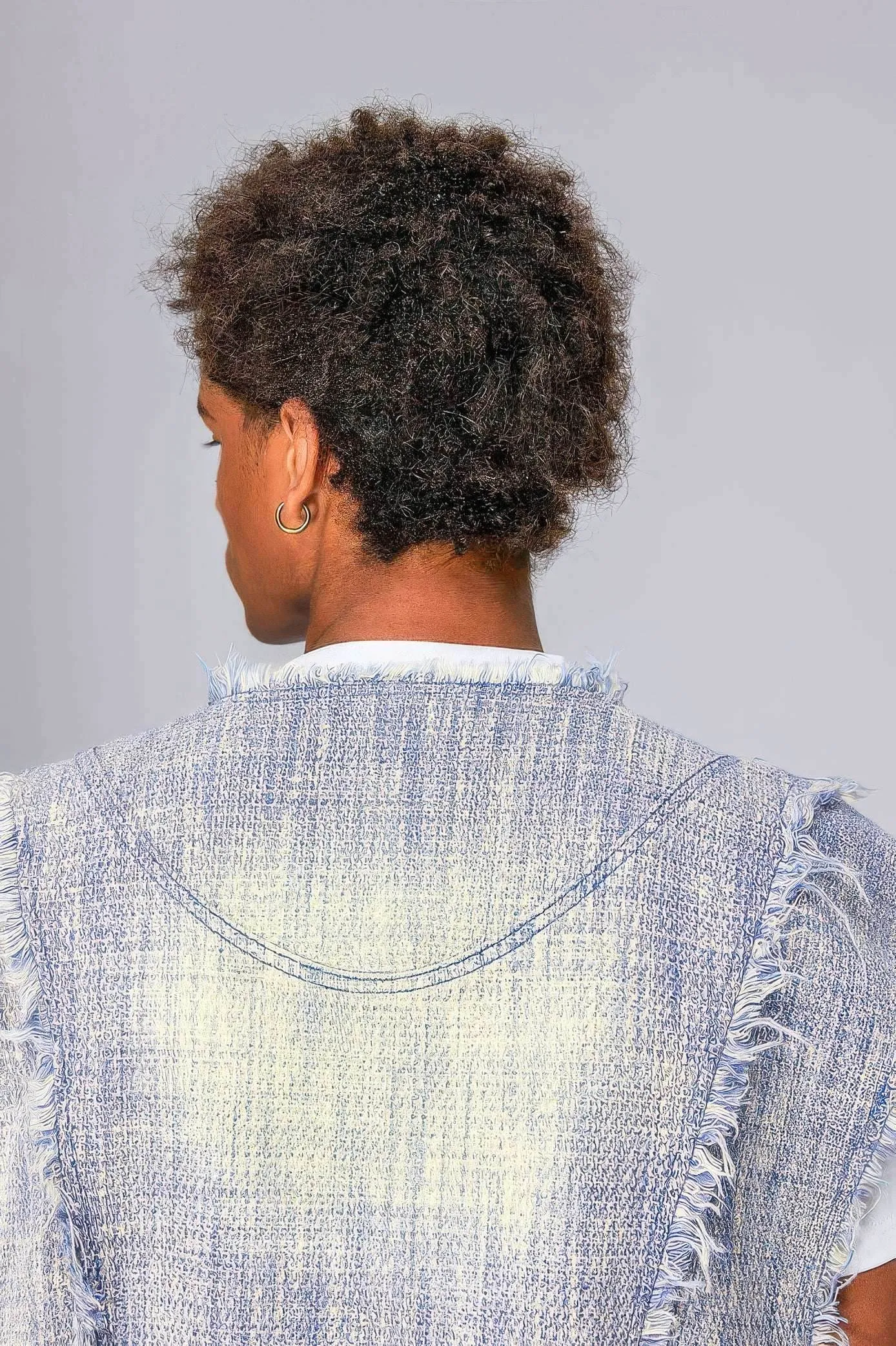 Distressed Denim Vest - Washed Rivet & Frayed Hem Design