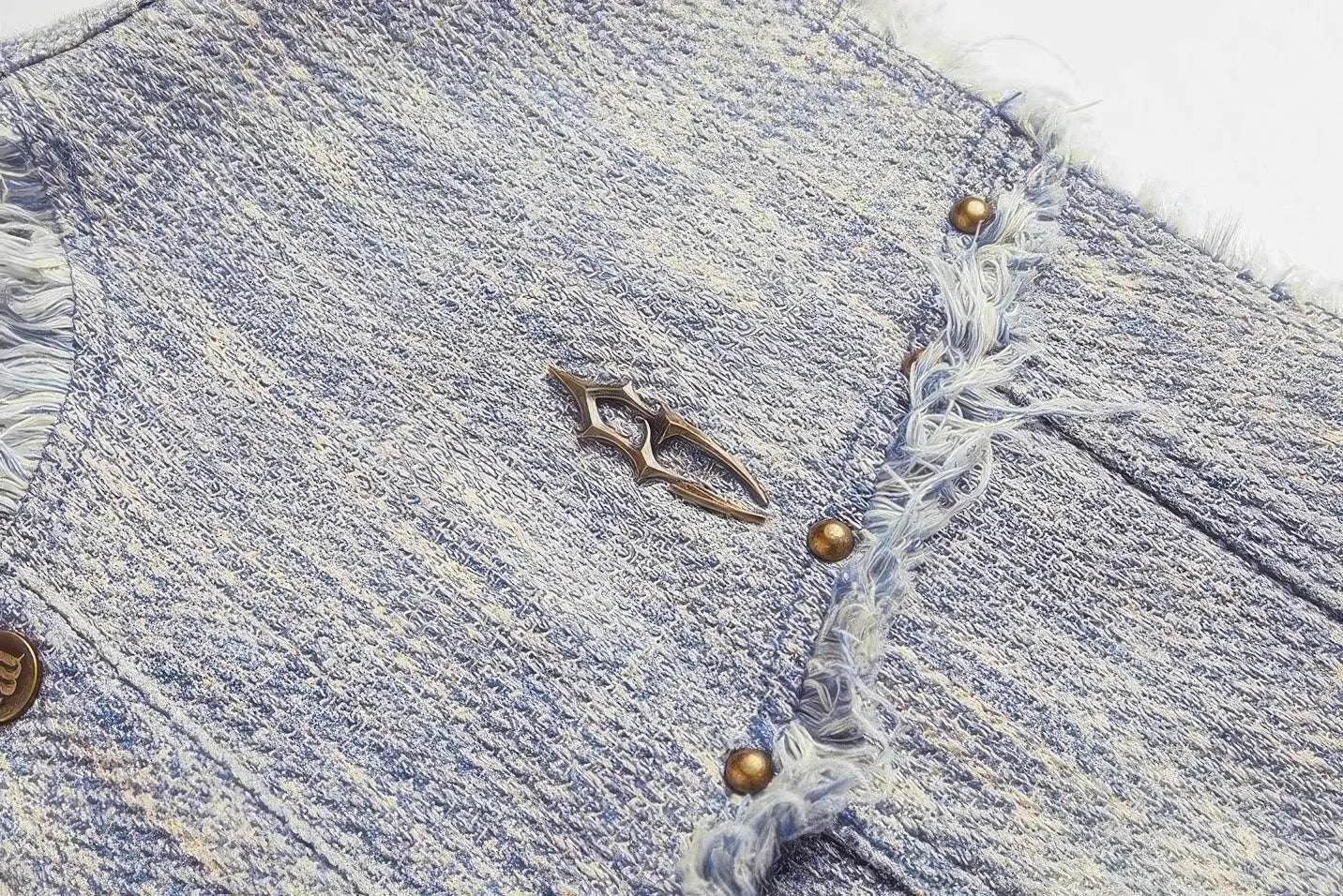 Distressed Denim Vest - Washed Rivet & Frayed Hem Design
