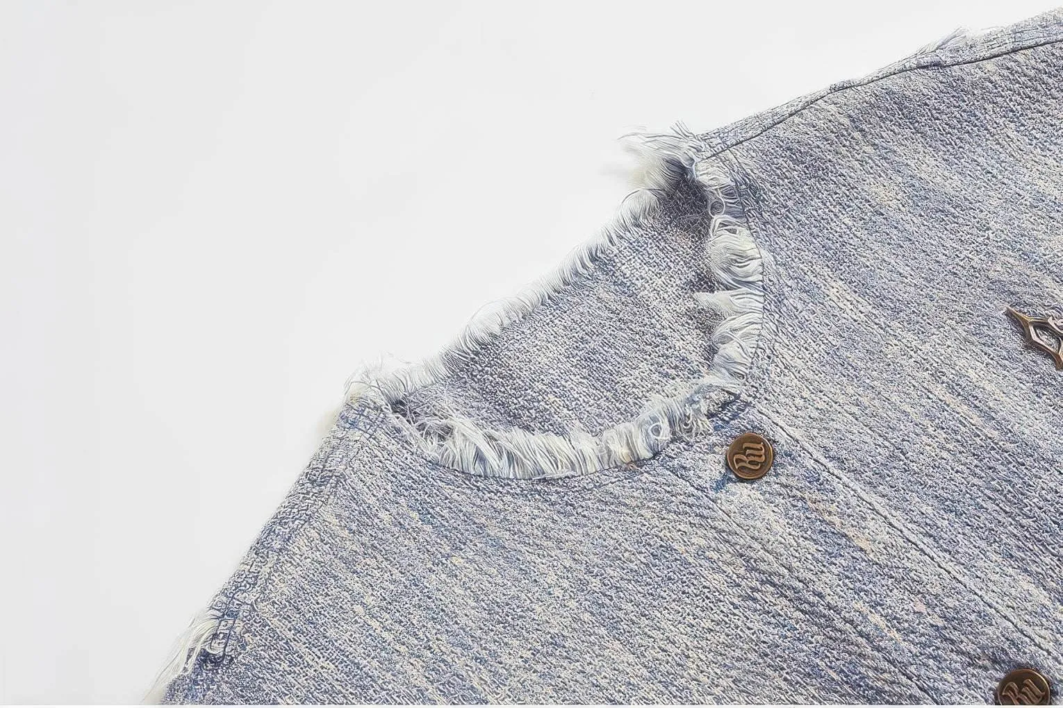 Distressed Denim Vest - Washed Rivet & Frayed Hem Design