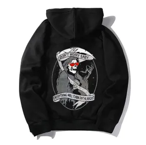 DON’T WORRY BABY Skull Nun with Pink Glasses Graphic Black Print Hoodie