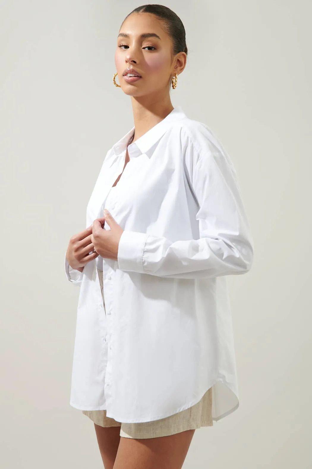 Dream State Oversized Button Down Shirt - White