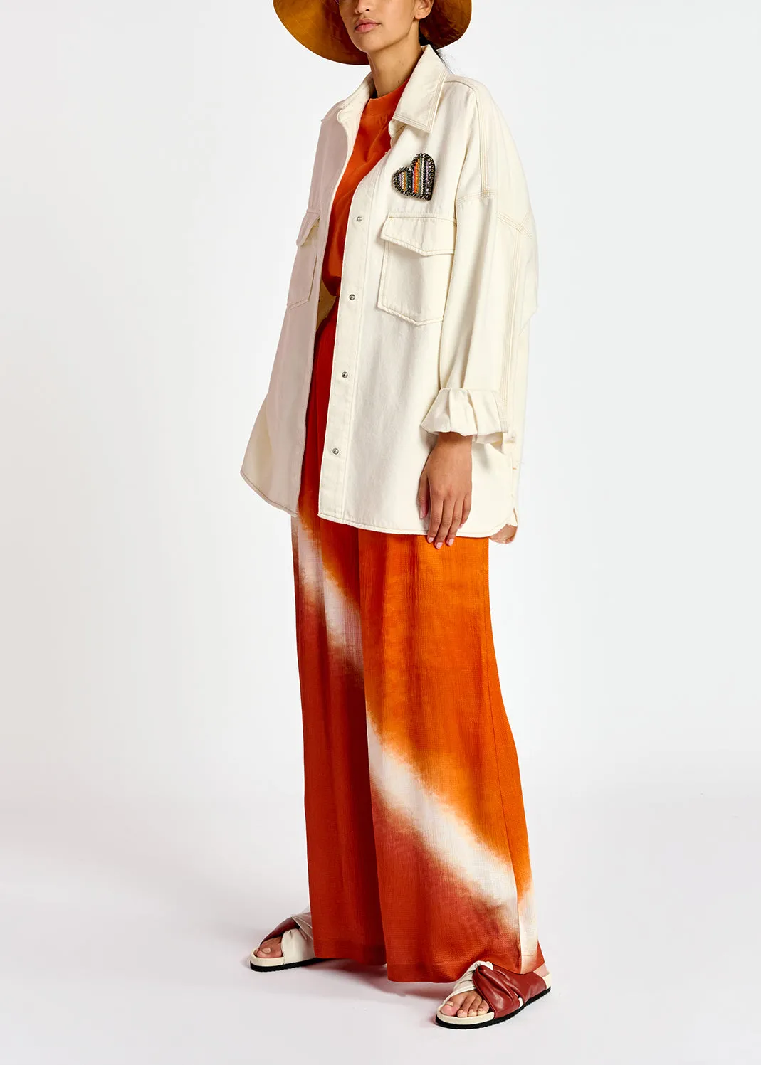 Ecru oversized cotton denim overshirt