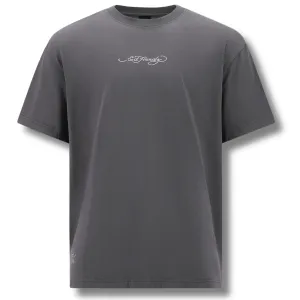 ED HARDY DEATH BEFORE DISHONOR EAGLE RELAXED T-SHIRT -  CHARCOAL