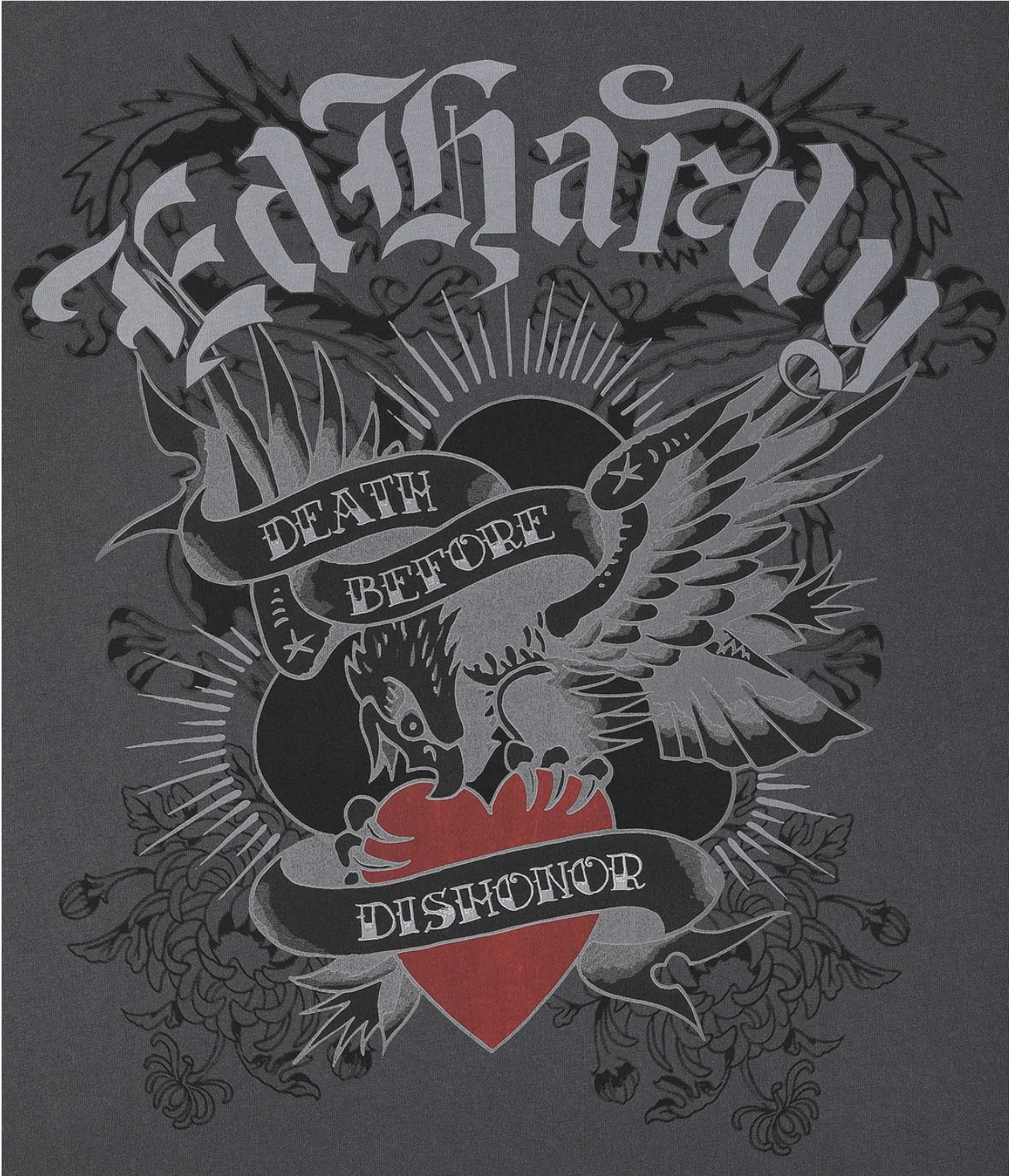 ED HARDY DEATH BEFORE DISHONOR EAGLE RELAXED T-SHIRT -  CHARCOAL