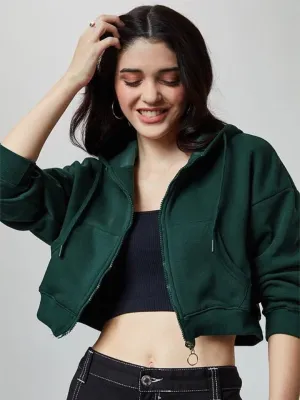 Emerald Green Women Cropped Oversized Hoodies