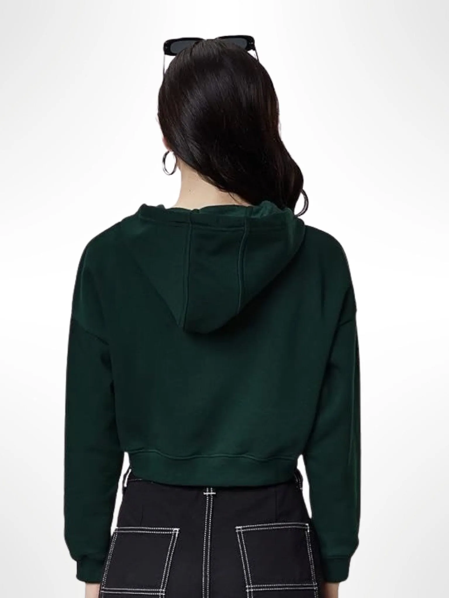 Emerald Green Women Cropped Oversized Hoodies