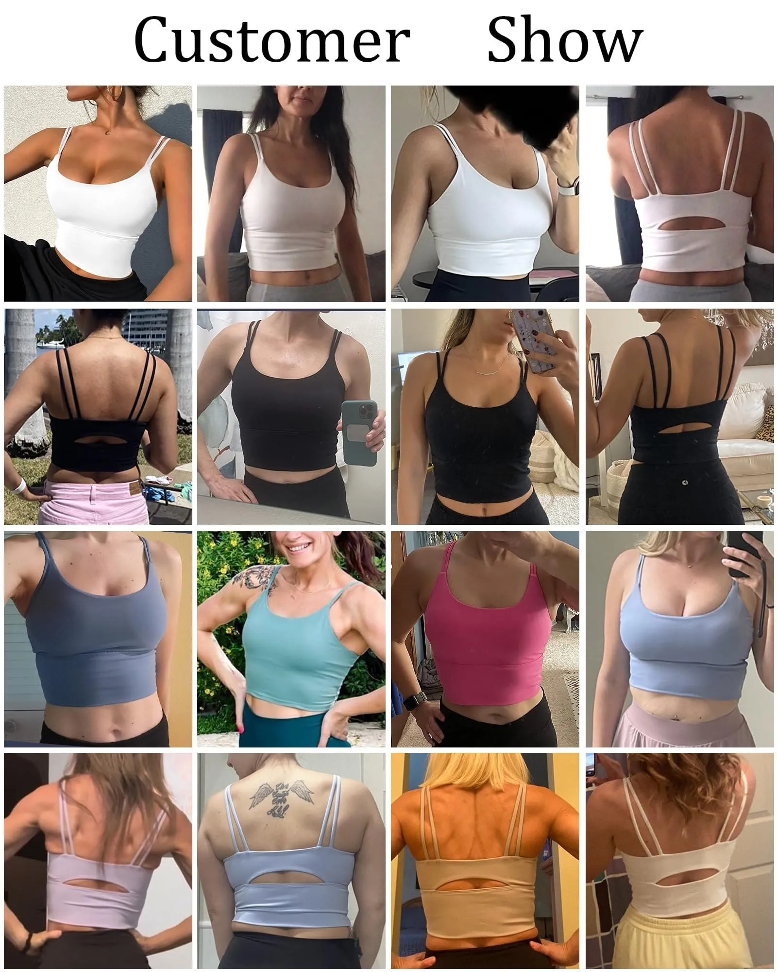 Everrysea Longline Sports Bra for Women Padded Workout Tank Tops Built in Bras Strappy Yoga Corp Top Camisole Pink