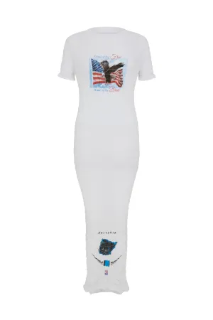 Exclusive-The Reconstituted Shirred T-shirt Dress- White