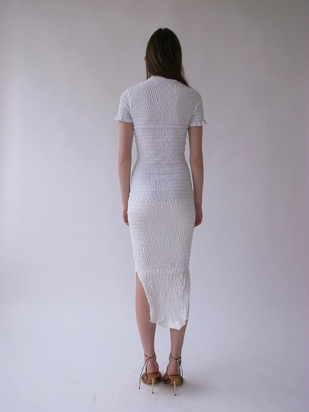 Exclusive-The Reconstituted Shirred T-shirt Dress- White
