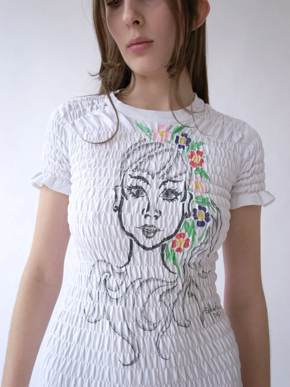 Exclusive-The Reconstituted Shirred T-shirt Dress- White