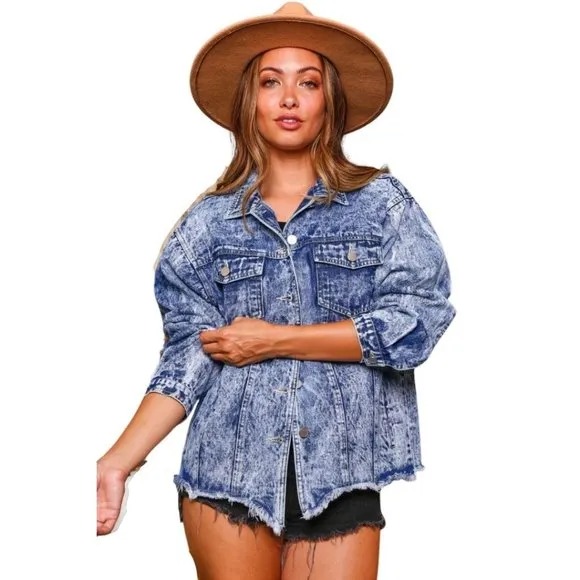 Fantastic Fawn Blue Jean Jacket Relaxed Fit Distressed Denim Jacket  IFJ10544