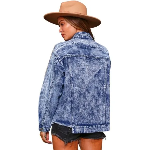 Fantastic Fawn Blue Jean Jacket Relaxed Fit Distressed Denim Jacket  IFJ10544