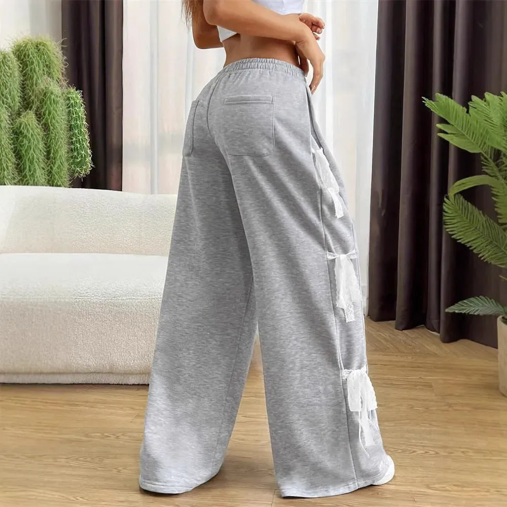 Fashion Bow lace up Oversized Baggy Sweat Pant women