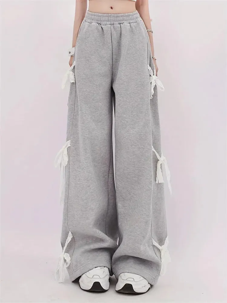 Fashion Bow lace up Oversized Baggy Sweat Pant women