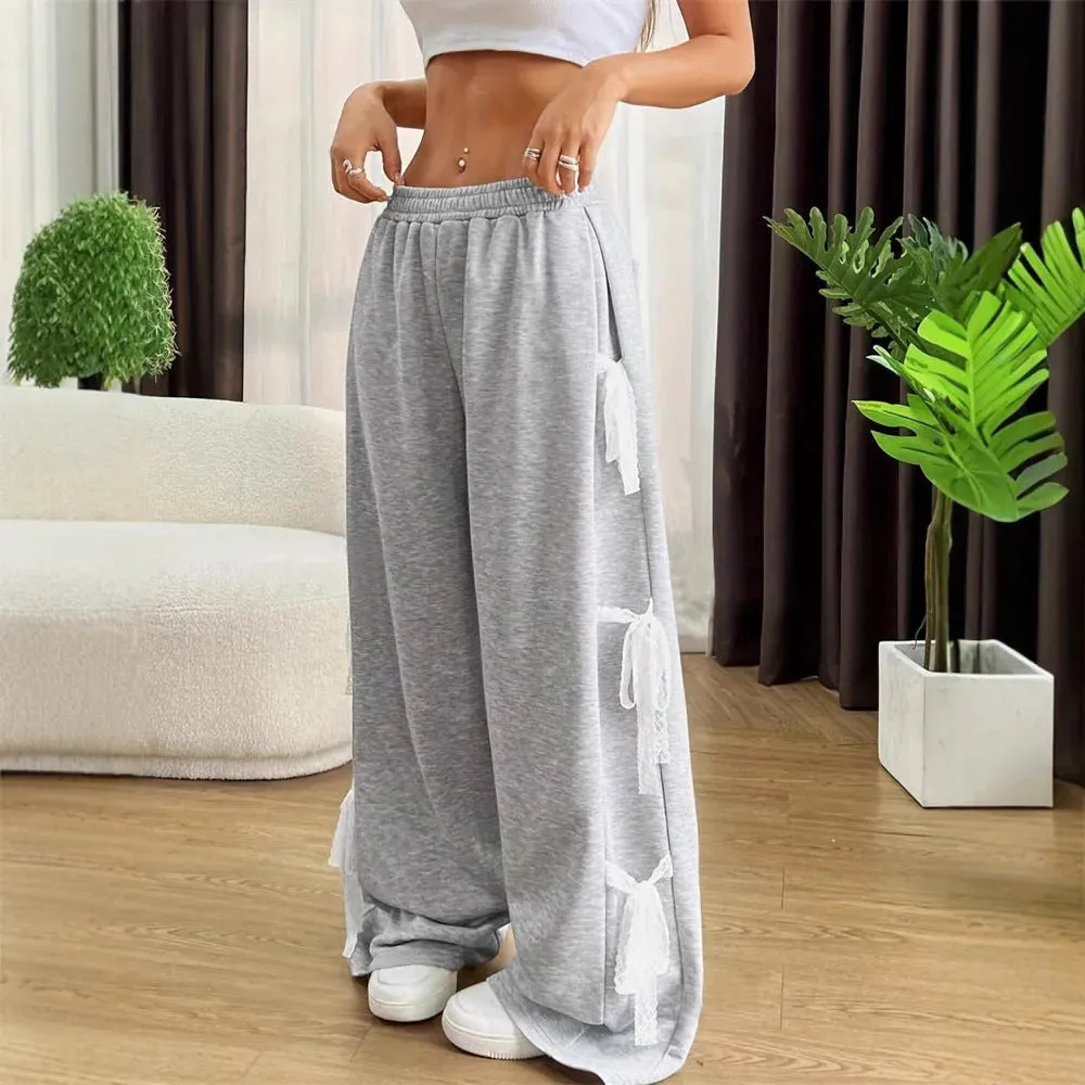 Fashion Bow lace up Oversized Baggy Sweat Pant women
