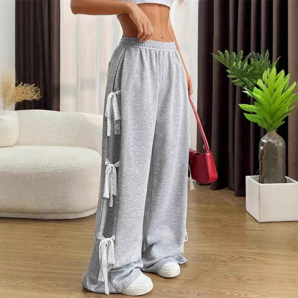 Fashion Bow lace up Oversized Baggy Sweat Pant women