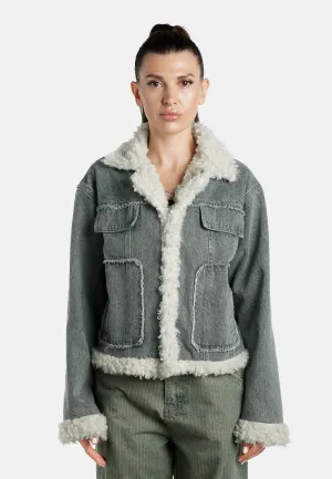 Faux Fur Trim Denim Jacket By RUW