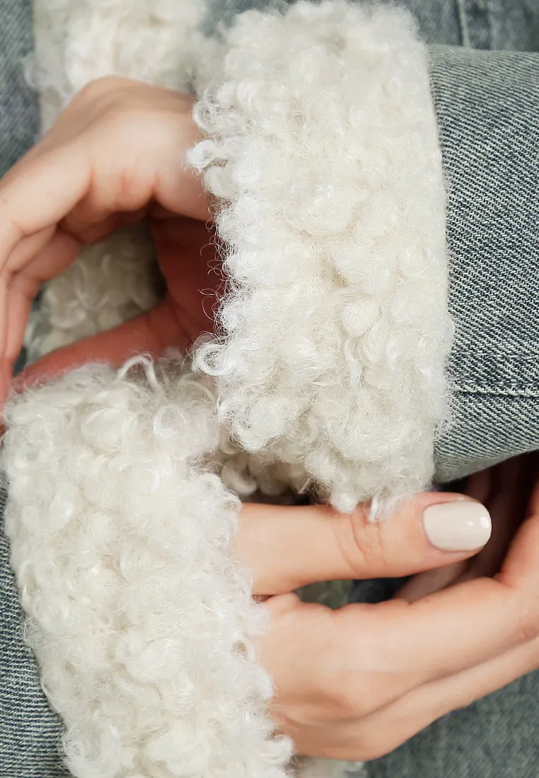 Faux Fur Trim Denim Jacket By RUW