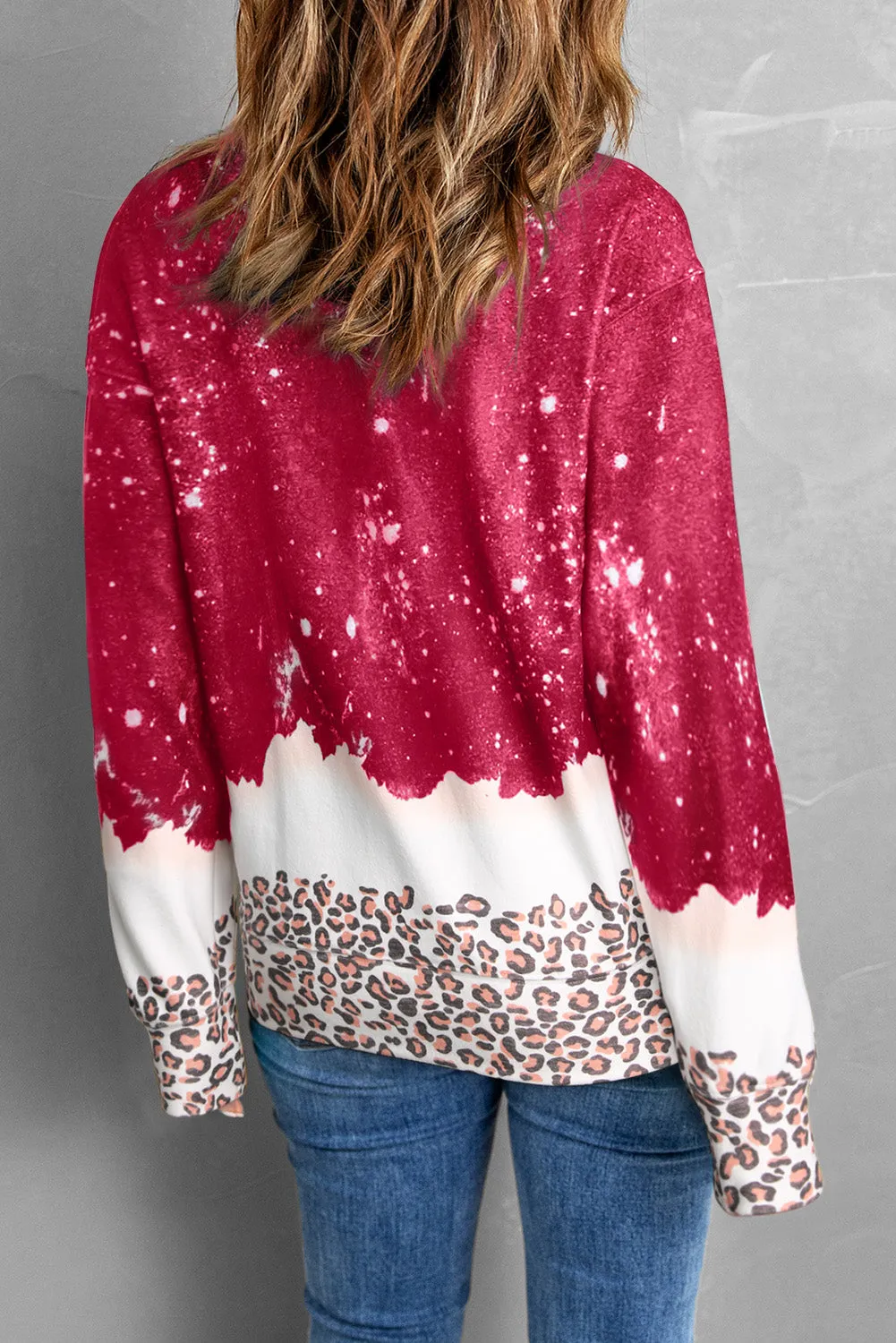 Fiery Red Leopard Bleached Heart Graphic Pullover Sweatshirt