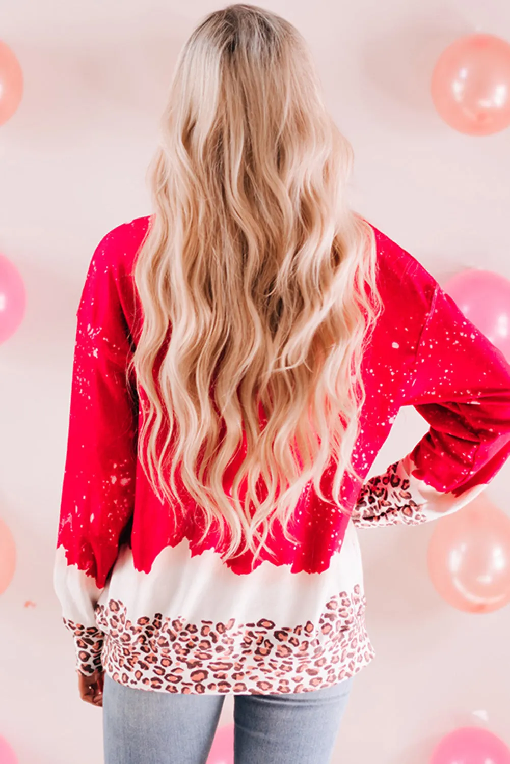 Fiery Red Leopard Bleached Heart Graphic Pullover Sweatshirt